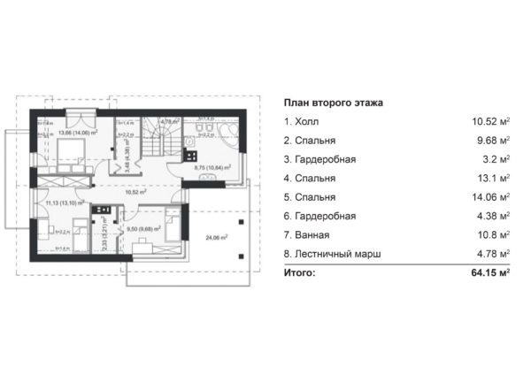 Проект дома план второго этажа two-st-140